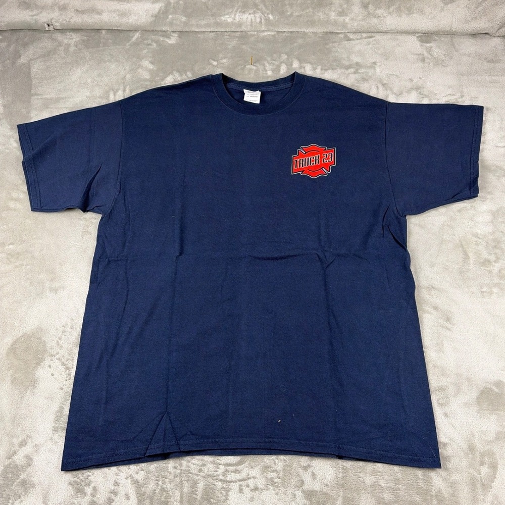 Gildan Ultra Cotton Truck 23 Firefighter We Deliver Graphic T-Shirt Navy XL